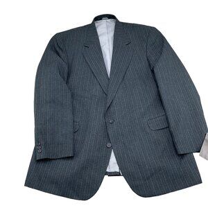 Reed St James Blazer‎ Men 46L Gray White Chalk Stripe Dacron Classic Career VTG